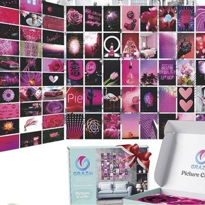♥️Wall Collage Kit - Photo Collage Kit For Wall Aesthetic 100 Pieces, Mixed Pink